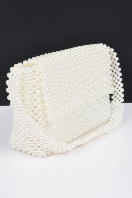 Hand Made Faux Pearl Bead Flap Shoulder Bag