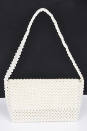 Hand Made Faux Pearl Bead Flap Shoulder Bag Hand Made Faux Pearl Bead Flap Shoulder Bag