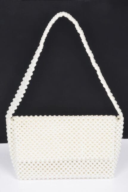 Hand Made Faux Pearl Bead Flap Shoulder Bag