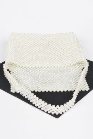 Hand Made Faux Pearl Bead Flap Shoulder Bag Hand Made Faux Pearl Bead Flap Shoulder Bag