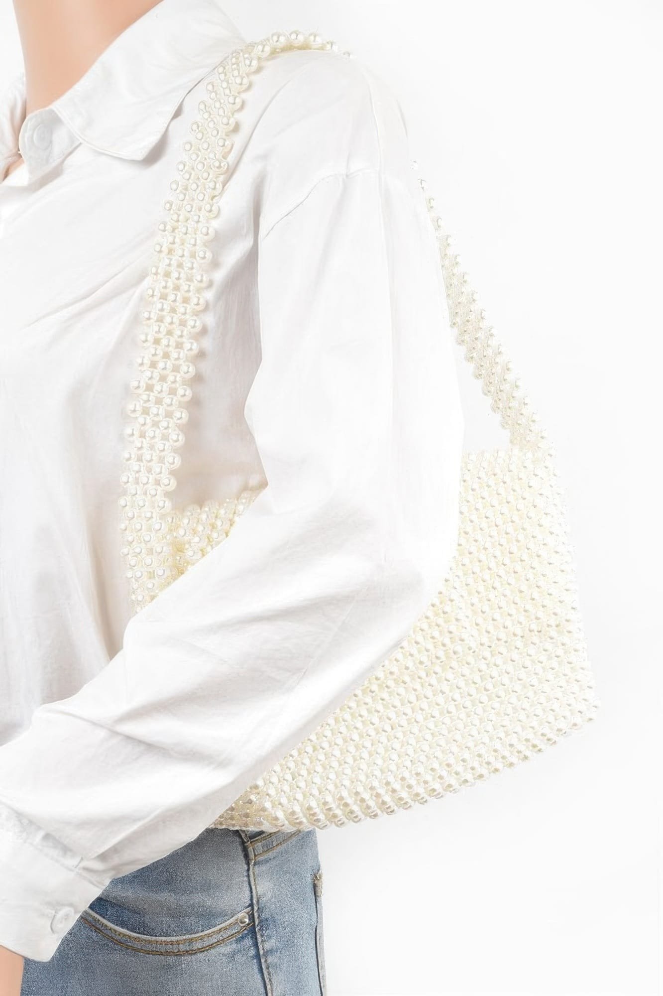 Hand Made Faux Pearl Bead Flap Shoulder Bag Hand Made Faux Pearl Bead Flap Shoulder Bag