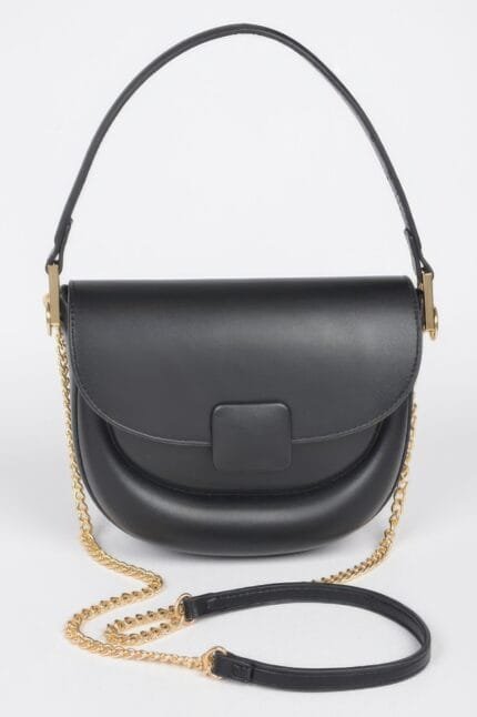 Faux Leather Top Handle Flap Bag