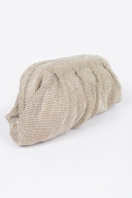 Pleated Rhinestone Party Clutch