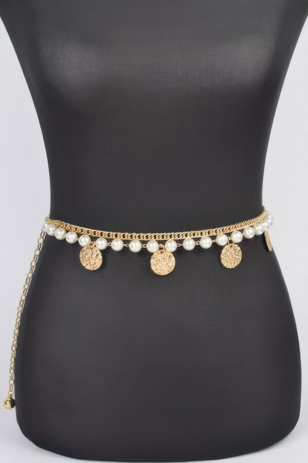 Faux Pearl Round Metal Chain Belt