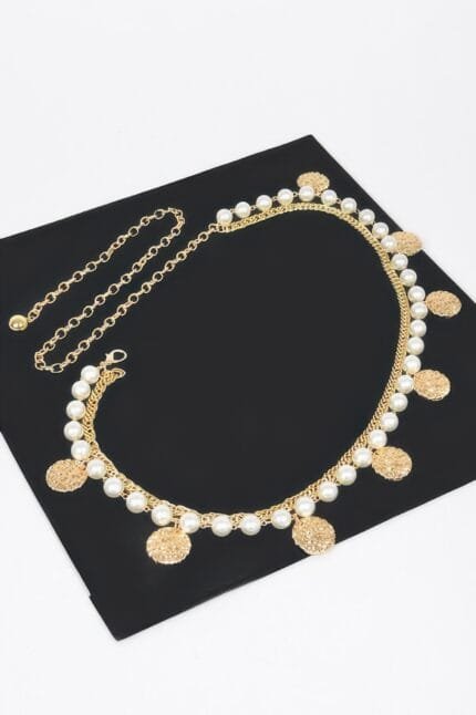 Faux Pearl Round Metal Chain Belt