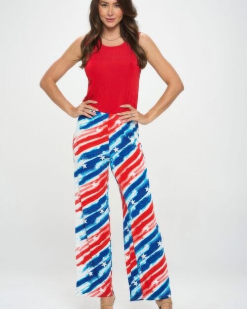 American Flag Print Flare Pants