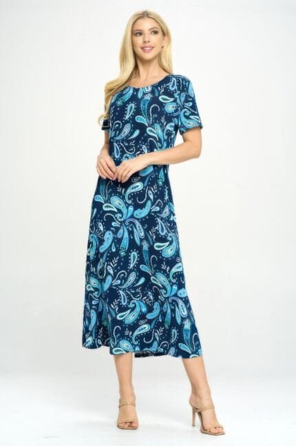 Bns Print Long Dress With Short Sleeve