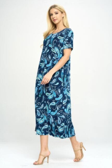 Bns Print Long Dress With Short Sleeve