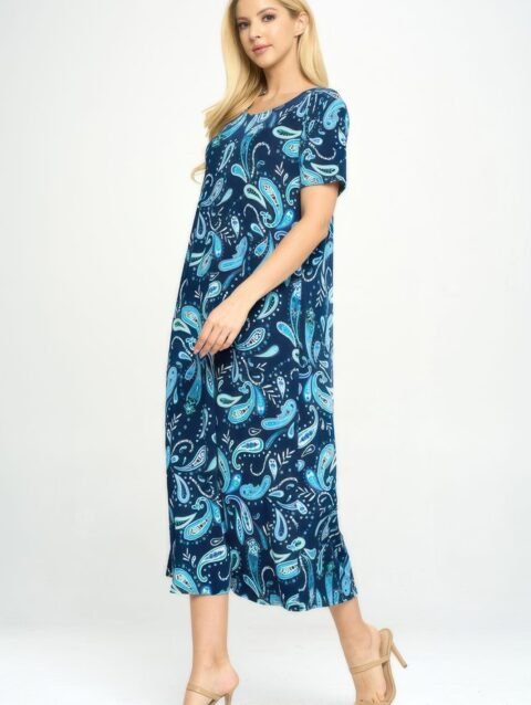Bns Print Long Dress With Short Sleeve
