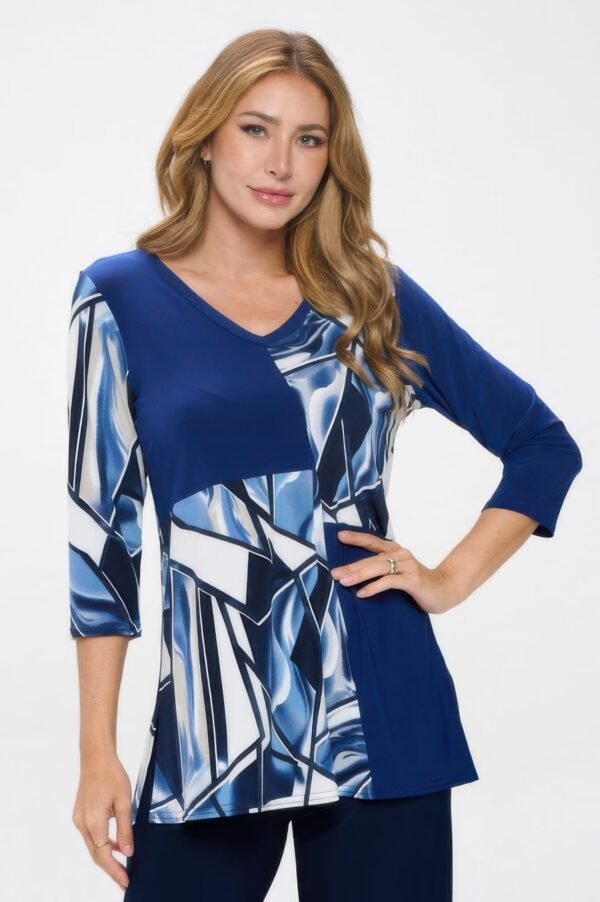 Hit Contrast V-neck Tunic Top
