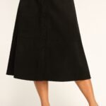 Plus Size Button-front Faux Suede Aline Midi Skirt