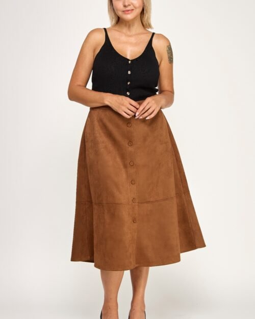 plus size button-front faux suede aline midi skirt