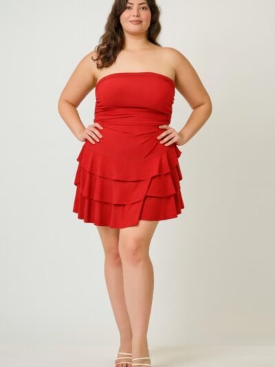 Plus Size Strapless Tiered Ruffle Dress