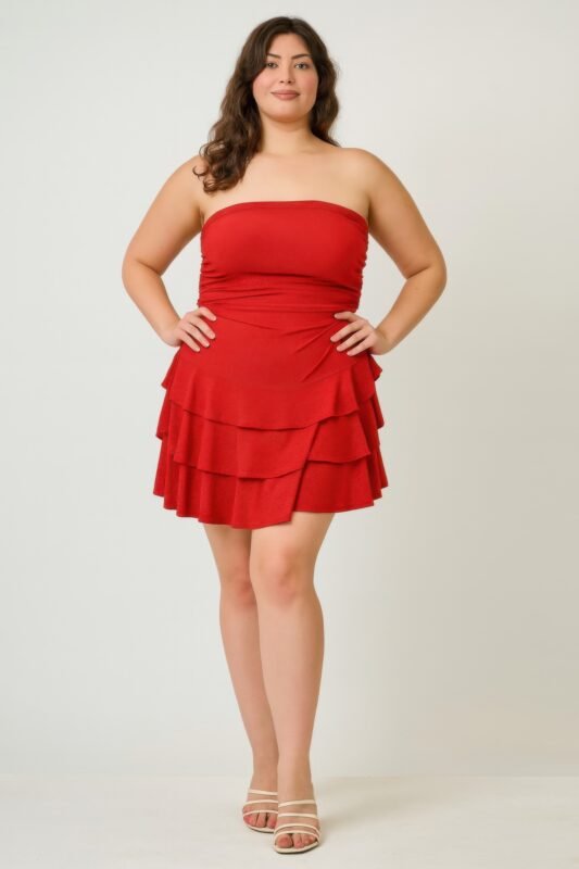 Plus Size Strapless Tiered Ruffle Dress