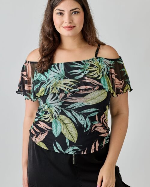 Plus Size Tropical Inspired Off The Shoulder Top