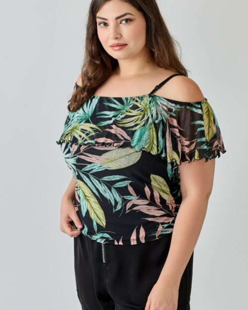 plus size tropical inspired off the shoulder top