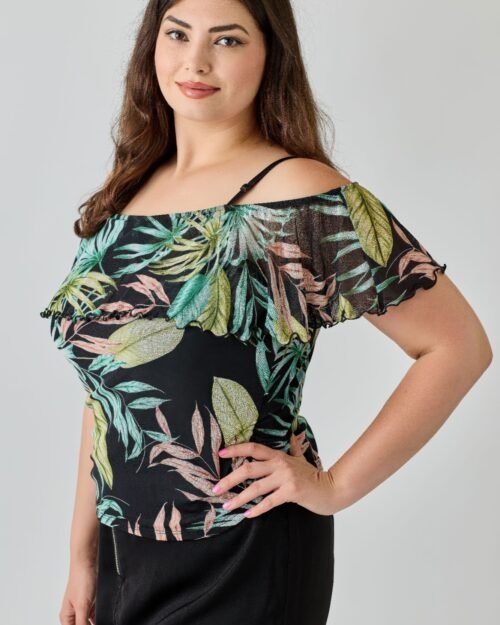 plus size tropical inspired off the shoulder top