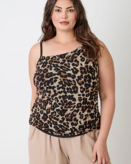 Plus Size Leopard Print Asymmetrical Cami Top