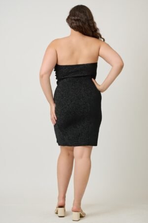 Plus Strapless Black Glitter Bodycon Mini Dress Plus Strapless Black Glitter Bodycon Mini Dress