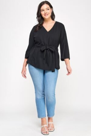 Plus Size Black Wrap Tie-waist Jacket Plus Size Black Wrap Tie-waist Jacket