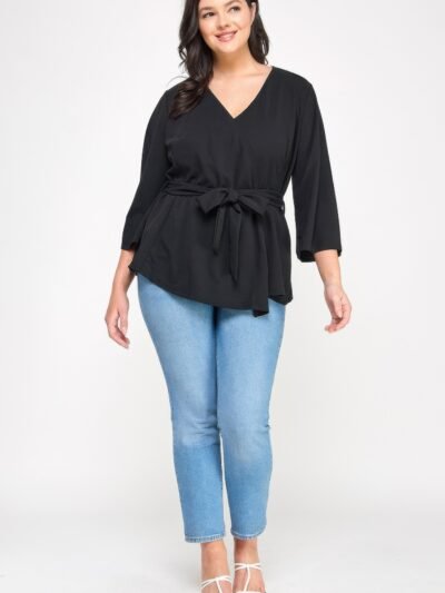 Plus Size Black Wrap Tie-waist Jacket Plus Size Black Wrap Tie-waist Jacket