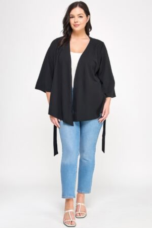 Plus Size Black Wrap Tie-waist Jacket Plus Size Black Wrap Tie-waist Jacket