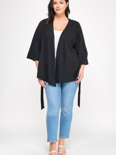 Plus Size Black Wrap Tie-waist Jacket Plus Size Black Wrap Tie-waist Jacket