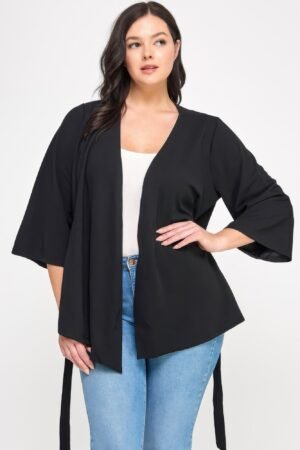 Plus Size Black Wrap Tie-waist Jacket Plus Size Black Wrap Tie-waist Jacket