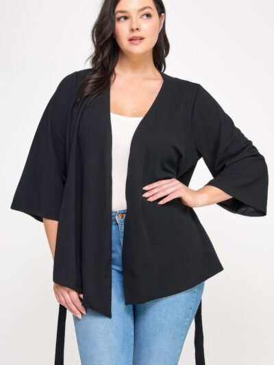 Plus Size Black Wrap Tie-waist Jacket Plus Size Black Wrap Tie-waist Jacket