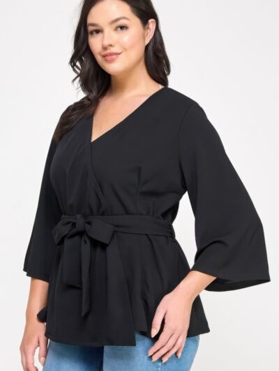 Plus Size Black Wrap Tie-waist Jacket Plus Size Black Wrap Tie-waist Jacket