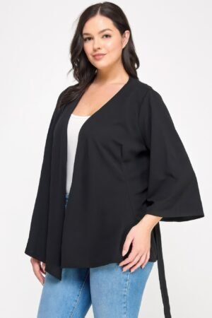 Plus Size Black Wrap Tie-waist Jacket Plus Size Black Wrap Tie-waist Jacket