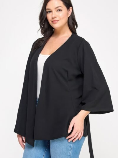 Plus Size Black Wrap Tie-waist Jacket Plus Size Black Wrap Tie-waist Jacket