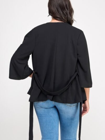 Plus Size Black Wrap Tie-waist Jacket Plus Size Black Wrap Tie-waist Jacket