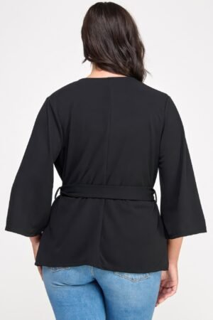Plus Size Black Wrap Tie-waist Jacket Plus Size Black Wrap Tie-waist Jacket