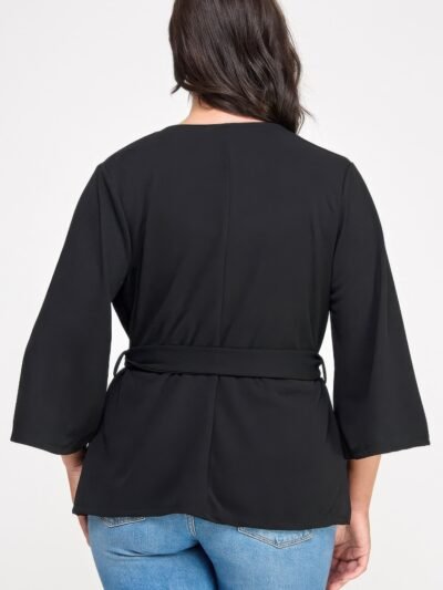 Plus Size Black Wrap Tie-waist Jacket Plus Size Black Wrap Tie-waist Jacket