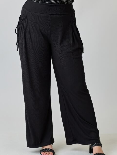 Plus Size Wide-leg Pants W Side Drawstring Detail
