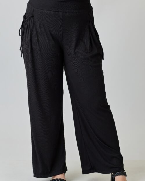 Plus Size Wide-leg Pants W Side Drawstring Detail