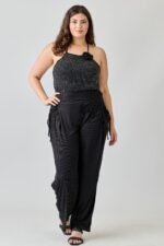 Plus Size Wide-leg Pants W Side Drawstring Detail