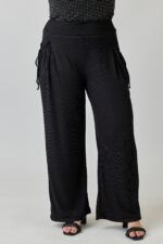 Plus Size Wide-leg Pants W Side Drawstring Detail