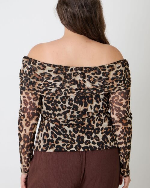plus size leopard print off-the-shoulder blouse