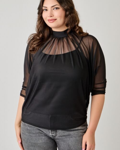 Plus Size Draped Mesh Top With Tank