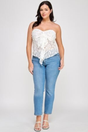 Plus Size Strapless Stretch Lace Bow Front Top Plus Size Strapless Stretch Lace Bow Front Top