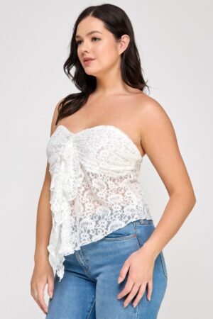 Plus Size Strapless Stretch Lace Bow Front Top Plus Size Strapless Stretch Lace Bow Front Top