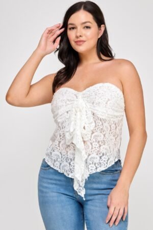 Plus Size Strapless Stretch Lace Bow Front Top Plus Size Strapless Stretch Lace Bow Front Top