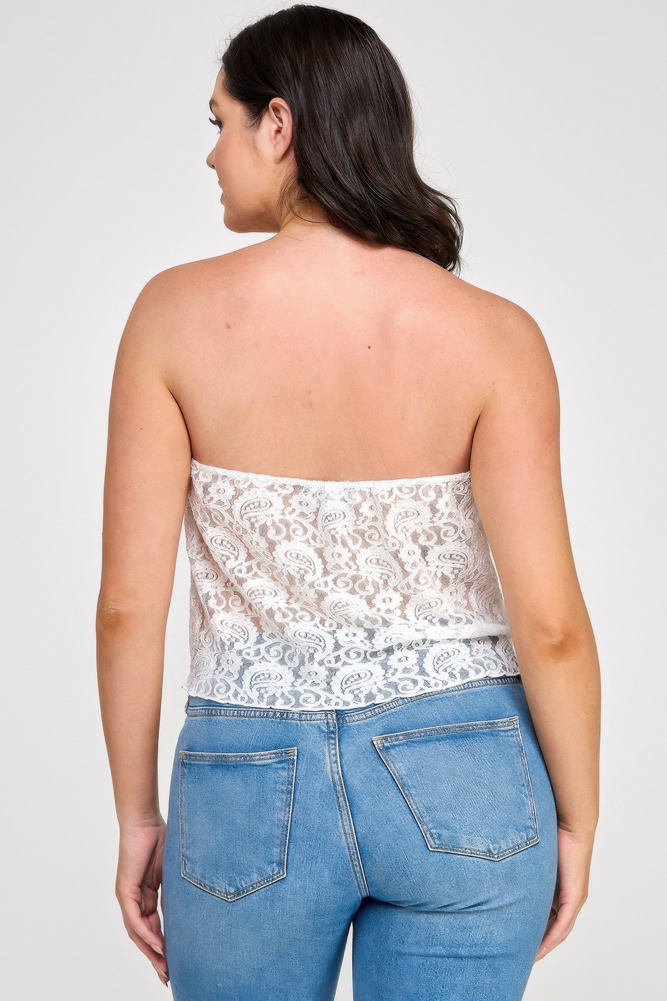 Plus Size Strapless Stretch Lace Bow Front Top