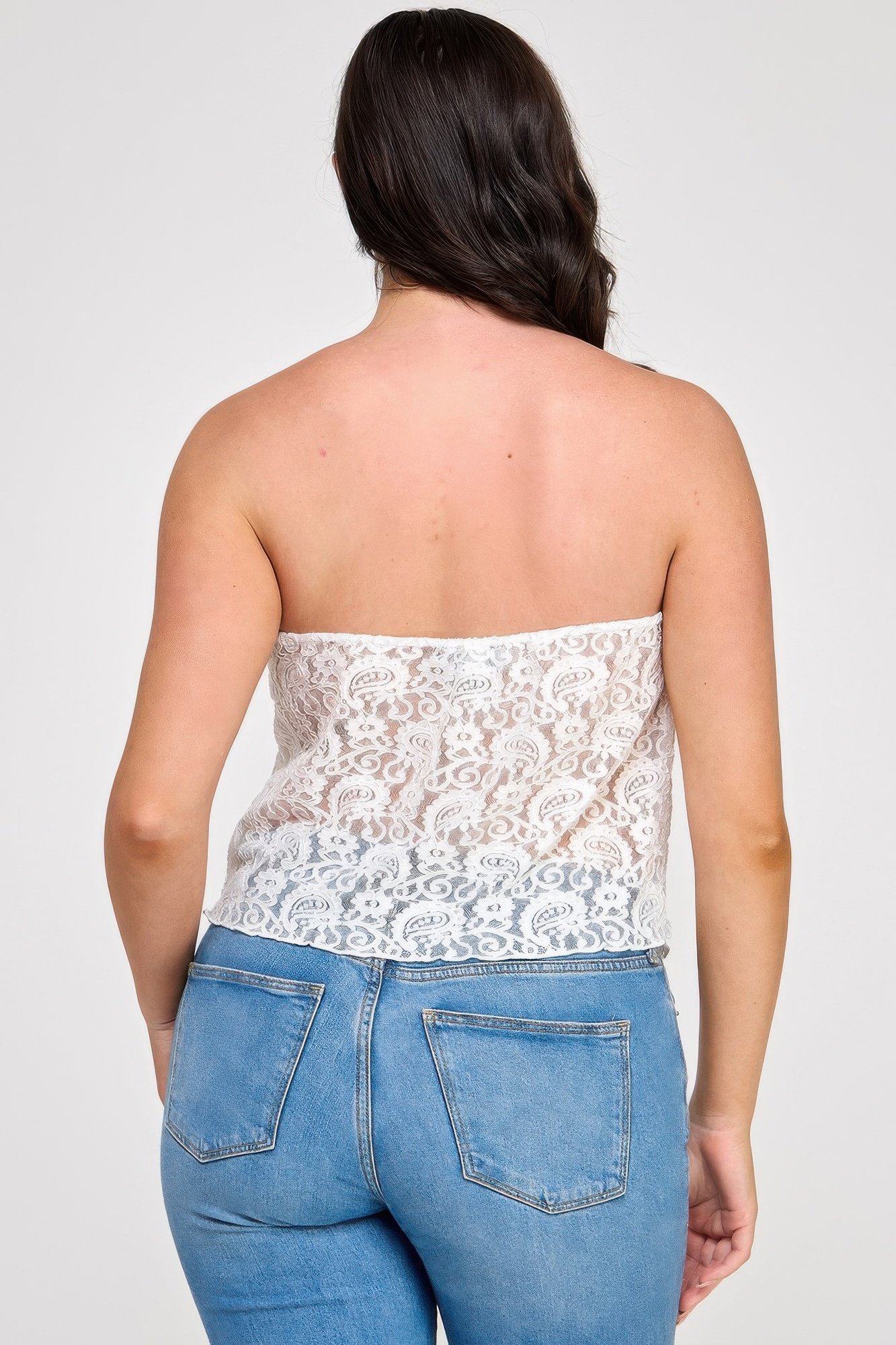 Plus Size Strapless Stretch Lace Bow Front Top