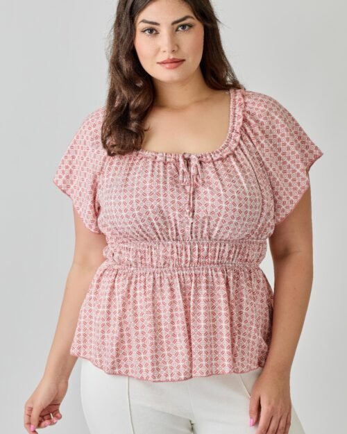 Plus Size Geometric Challis Print Top