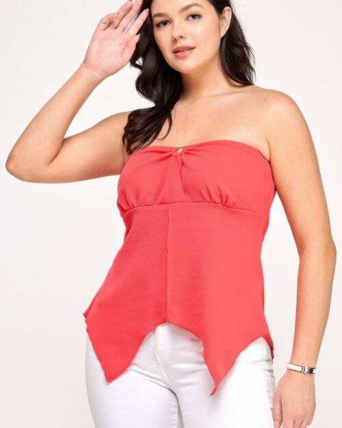 plus size strapless o-ring asymmetric top