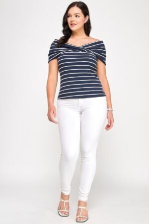 Plus Size Ots Knit Ribbed Striped Top Plus Size Ots Knit Ribbed Striped Top