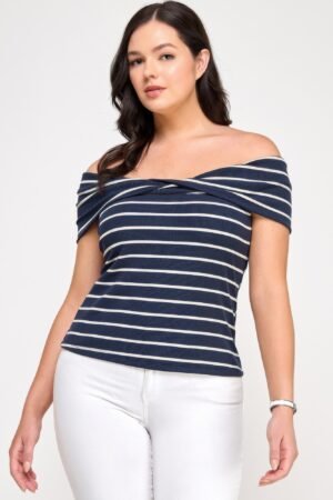 Plus Size Ots Knit Ribbed Striped Top Plus Size Ots Knit Ribbed Striped Top